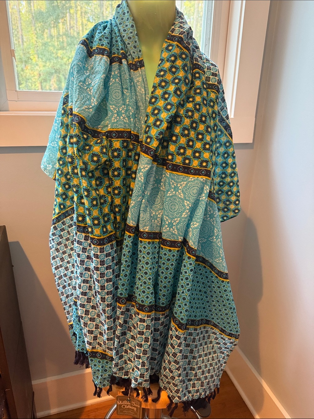 Matilda Jane Turquoise and Yellow Patterned Scarf /Wrap - Picture 4 of 9